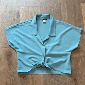 VENUS Women's M Teal Button-Down Tie-Front Shirt